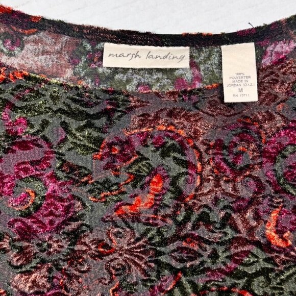 Marsh Landing Burnt Out Velvet Top Sz.M Multi Burgundy Long Sleeve Fairy Grunge - Picture 5 of 8